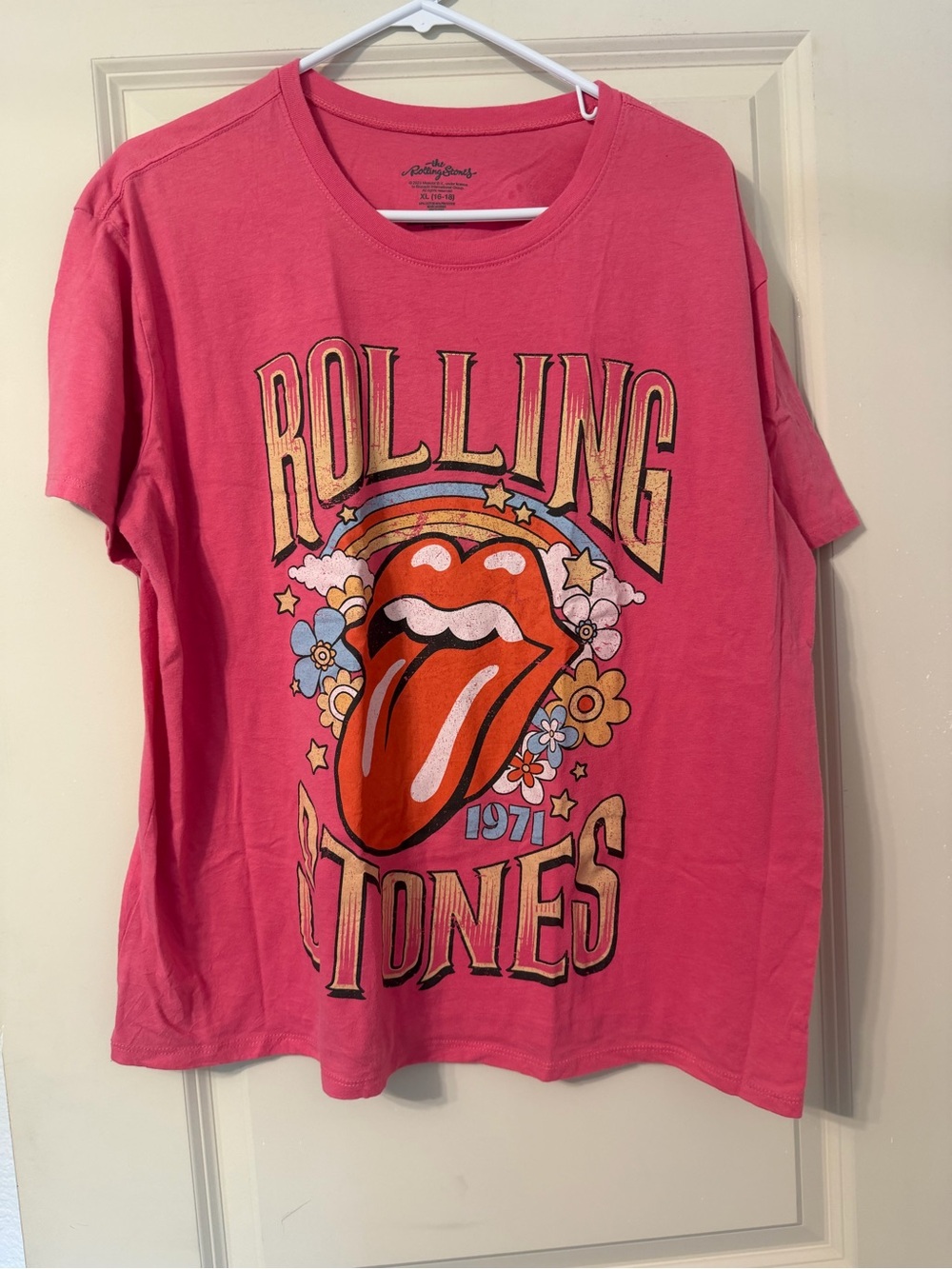 the Rolling Stones Pink Kids Tee with Red Tongue Graphic